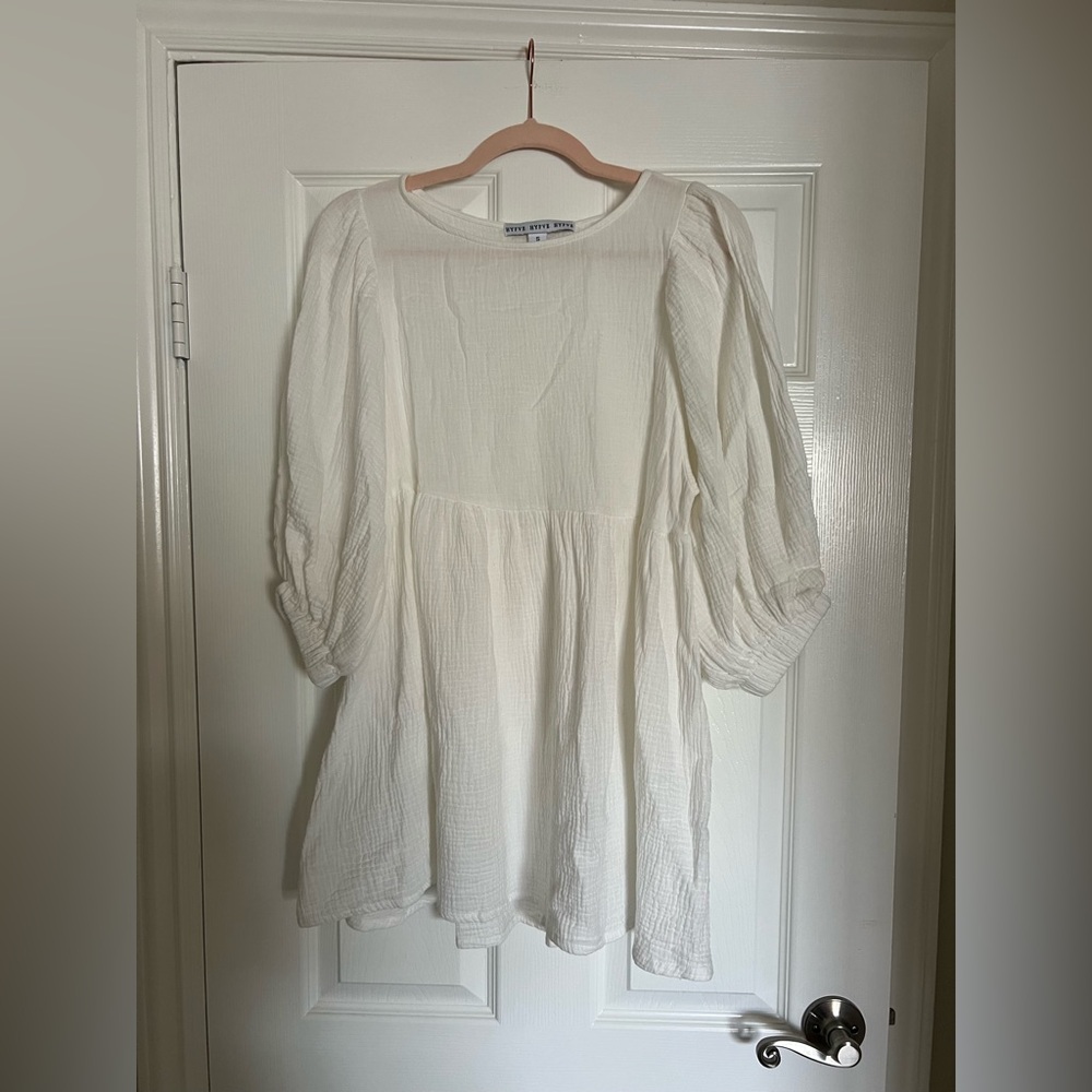 HYFVE White Puff Sleeve Cotton Mini Dress
